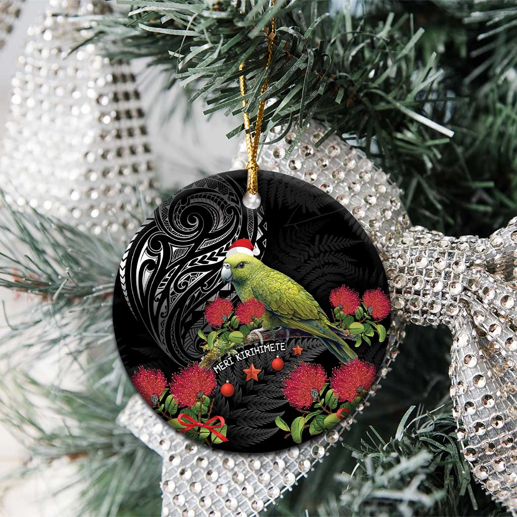 Meri Kirihimete Kakapo Ceramic Ornament Black Silver Fern Christmas Vibe LT9 - Polynesian Pride