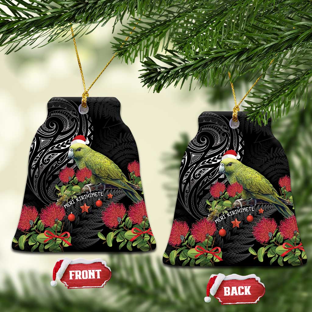 Meri Kirihimete Kakapo Ceramic Ornament Black Silver Fern Christmas Vibe LT9 Bell Flake Black - Polynesian Pride
