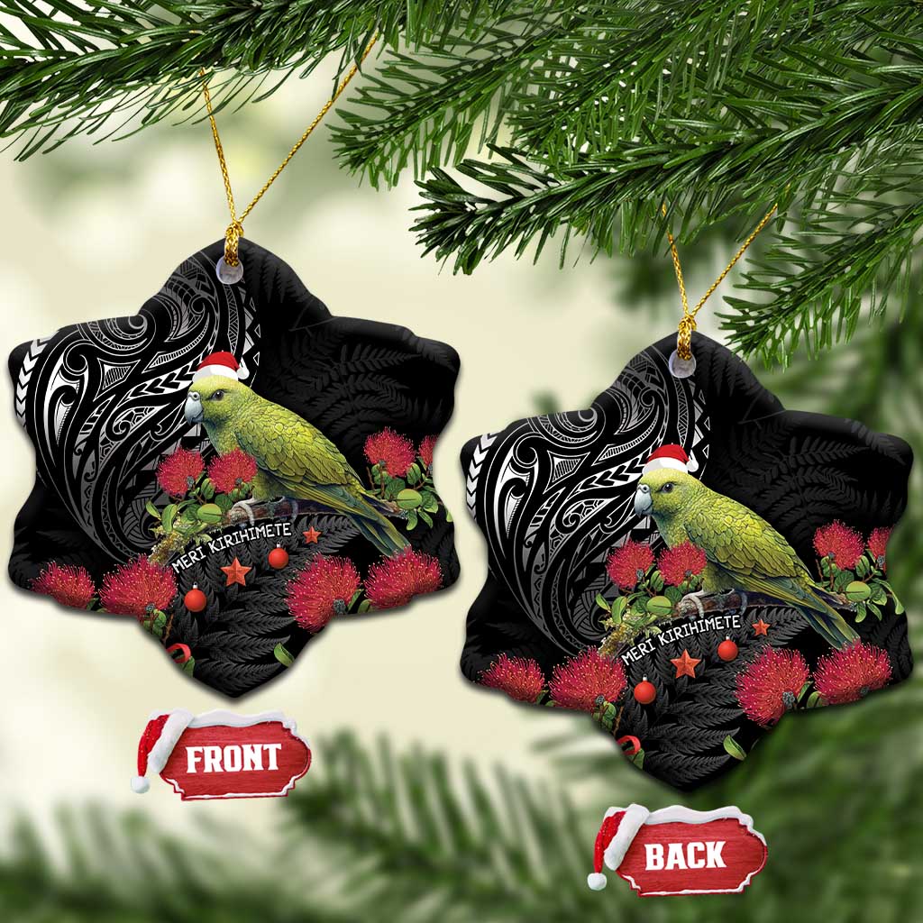 Meri Kirihimete Kakapo Ceramic Ornament Black Silver Fern Christmas Vibe LT9 Snow Flake Black - Polynesian Pride