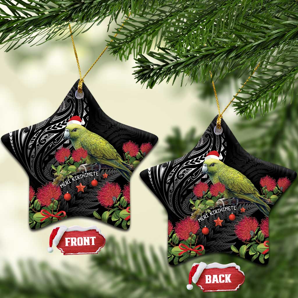 Meri Kirihimete Kakapo Ceramic Ornament Black Silver Fern Christmas Vibe LT9 Star Black - Polynesian Pride