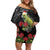 Meri Kirihimete Kakapo Family Matching Off Shoulder Short Dress and Hawaiian Shirt Black Silver Fern Christmas Vibe