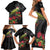 Meri Kirihimete Kakapo Family Matching Short Sleeve Bodycon Dress and Hawaiian Shirt Black Silver Fern Christmas Vibe