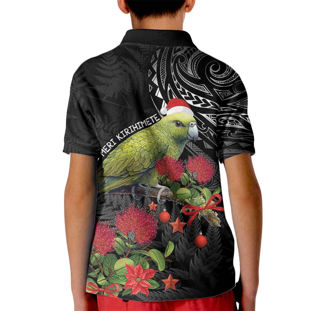 Meri Kirihimete Kakapo Kid Polo Shirt Black Silver Fern Christmas Vibe