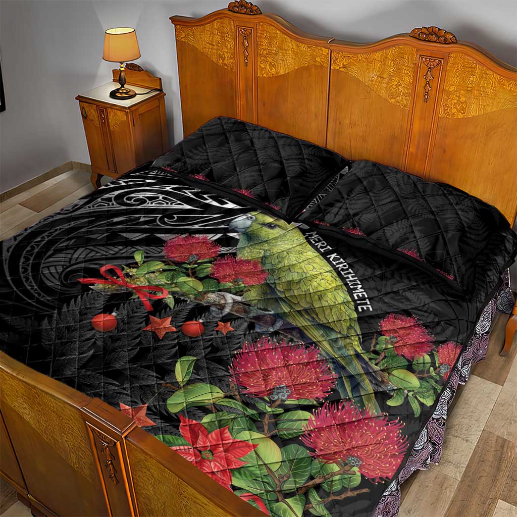 Meri Kirihimete Kakapo Quilt Bed Set Black Silver Fern Christmas Vibe LT9 - Polynesian Pride
