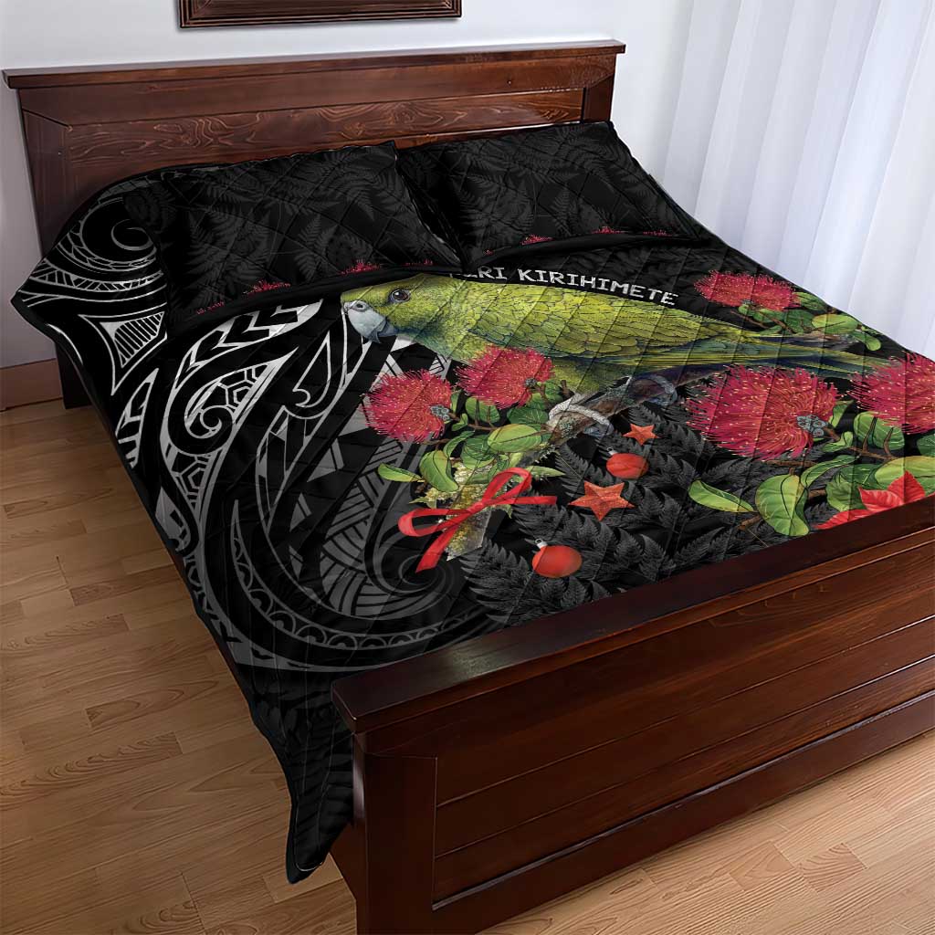 Meri Kirihimete Kakapo Quilt Bed Set Black Silver Fern Christmas Vibe LT9 - Polynesian Pride