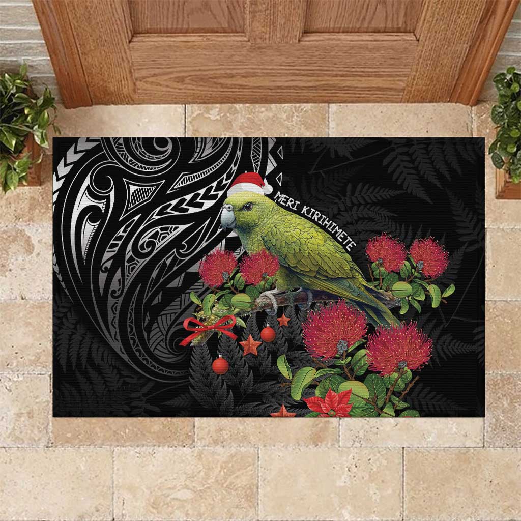 Meri Kirihimete Kakapo Rubber Doormat Black Silver Fern Christmas Vibe LT9 Black - Polynesian Pride