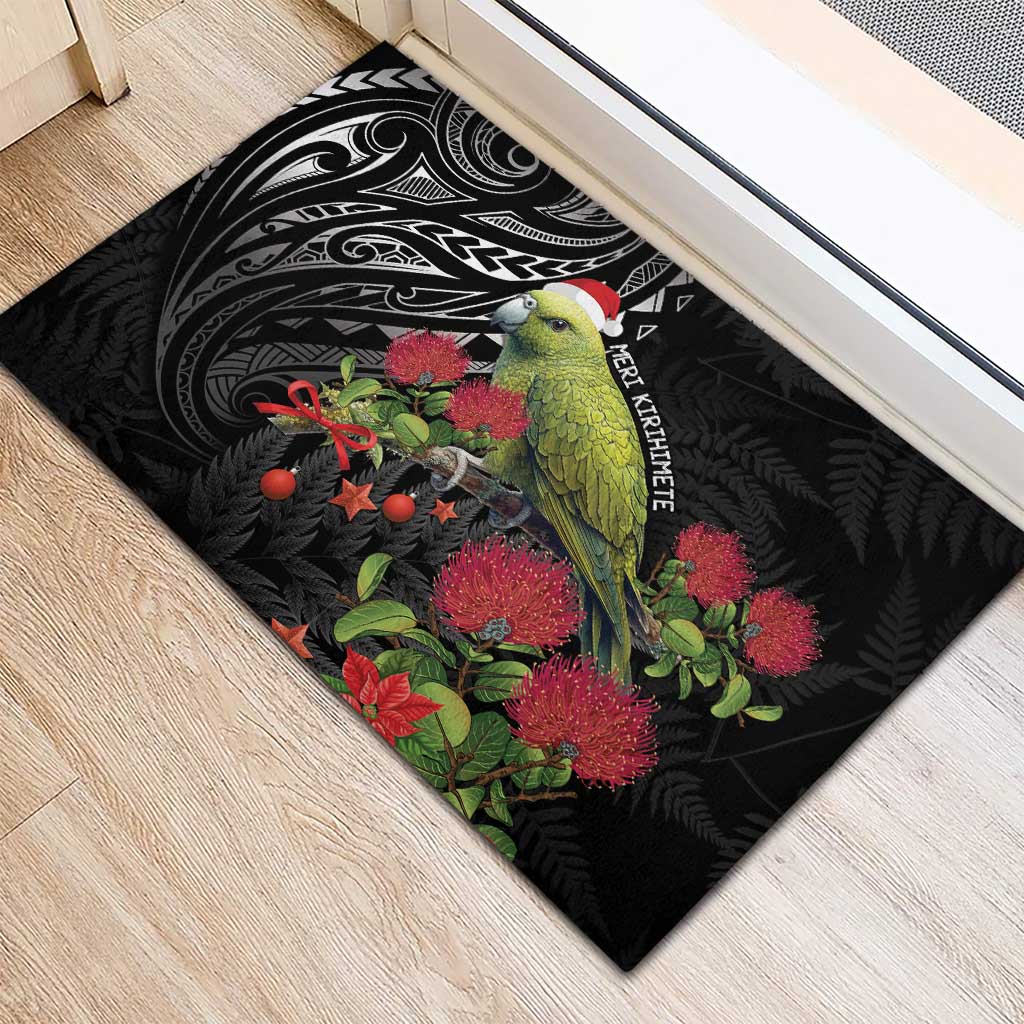 Meri Kirihimete Kakapo Rubber Doormat Black Silver Fern Christmas Vibe LT9 - Polynesian Pride