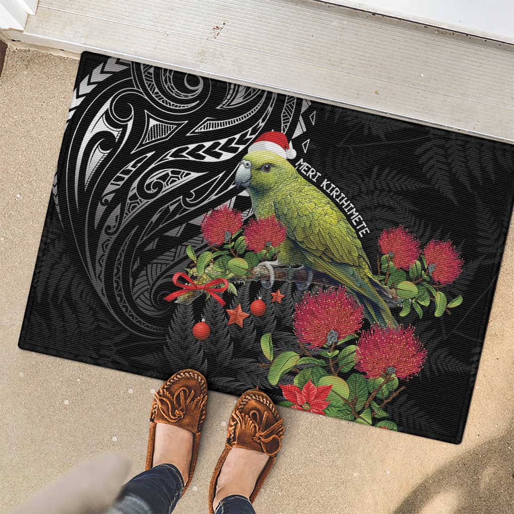 Meri Kirihimete Kakapo Rubber Doormat Black Silver Fern Christmas Vibe LT9 - Polynesian Pride