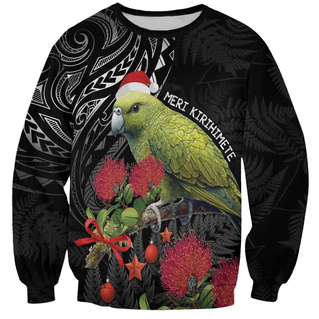 Meri Kirihimete Kakapo Sweatshirt Black Silver Fern Christmas Vibe