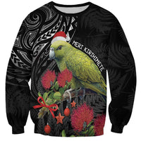 Meri Kirihimete Kakapo Sweatshirt Black Silver Fern Christmas Vibe