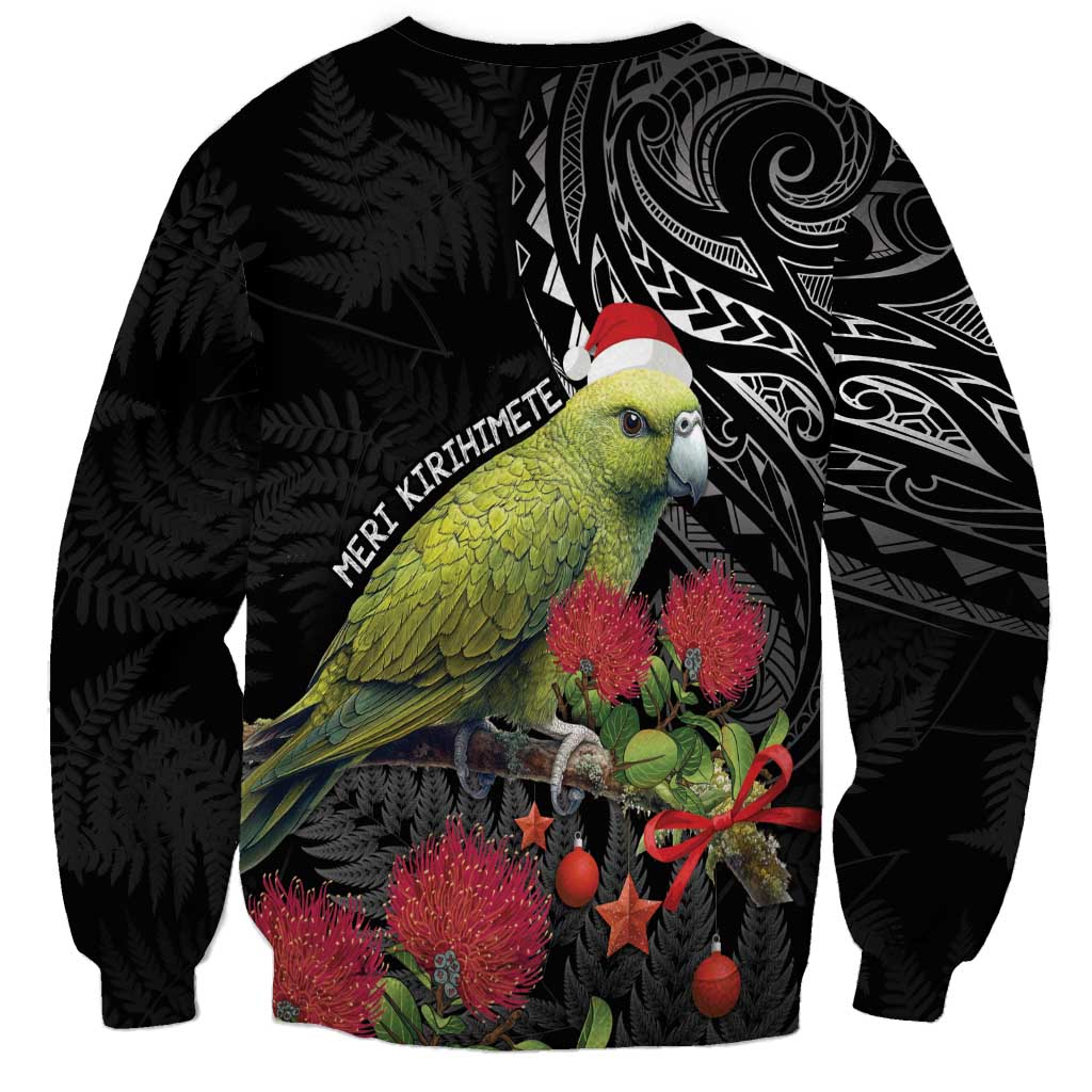 Meri Kirihimete Kakapo Sweatshirt Black Silver Fern Christmas Vibe