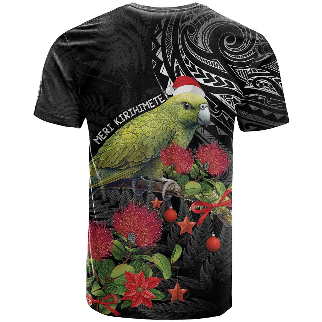 Meri Kirihimete Kakapo T Shirt Black Silver Fern Christmas Vibe