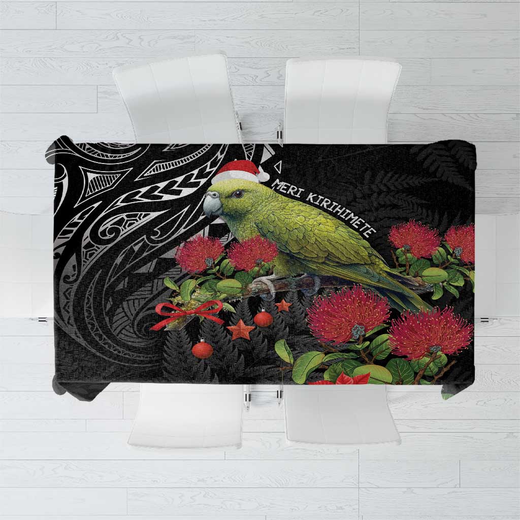 Meri Kirihimete Kakapo Tablecloth Black Silver Fern Christmas Vibe LT9 Black - Polynesian Pride