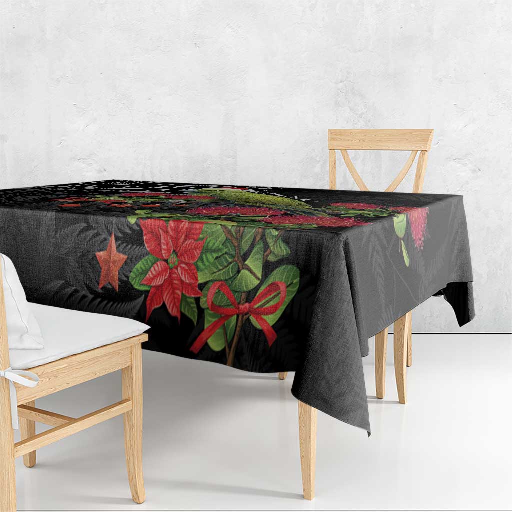 Meri Kirihimete Kakapo Tablecloth Black Silver Fern Christmas Vibe LT9 - Polynesian Pride