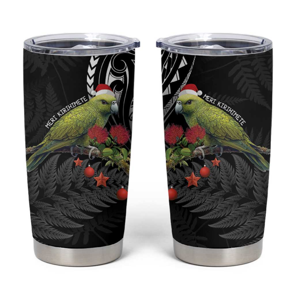 Meri Kirihimete Kakapo Tumbler Cup Black Silver Fern Christmas Vibe LT9 Black - Polynesian Pride