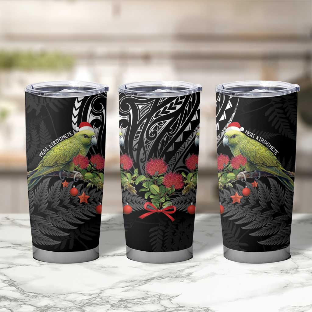 Meri Kirihimete Kakapo Tumbler Cup Black Silver Fern Christmas Vibe LT9 - Polynesian Pride