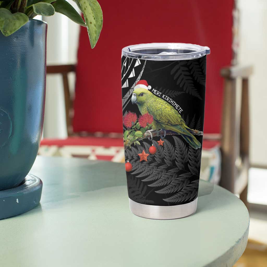 Meri Kirihimete Kakapo Tumbler Cup Black Silver Fern Christmas Vibe LT9 - Polynesian Pride