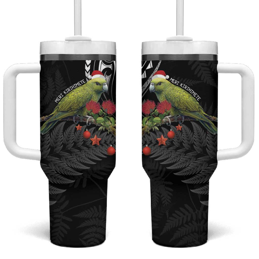 Meri Kirihimete Kakapo Tumbler With Handle Black Silver Fern Christmas Vibe LT9 One Size: 40 oz Black - Polynesian Pride