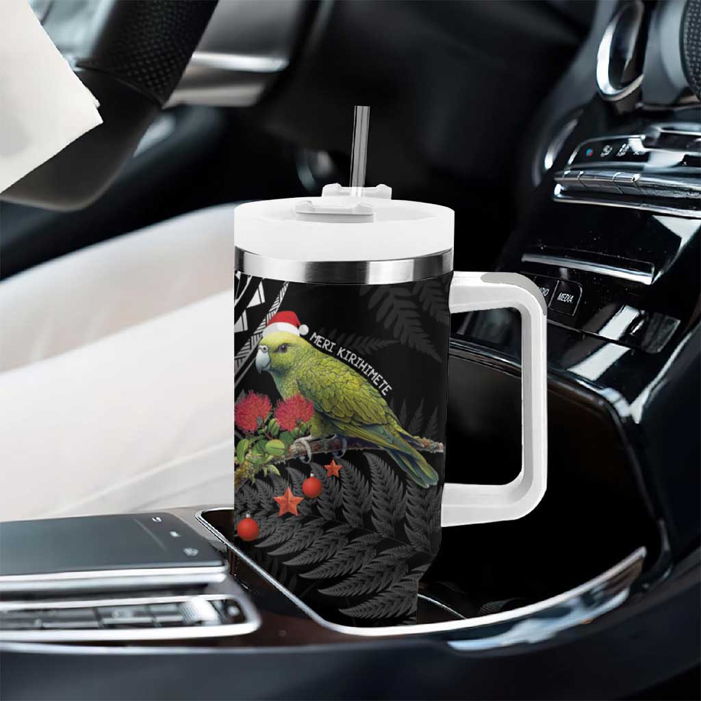 Meri Kirihimete Kakapo Tumbler With Handle Black Silver Fern Christmas Vibe LT9 - Polynesian Pride
