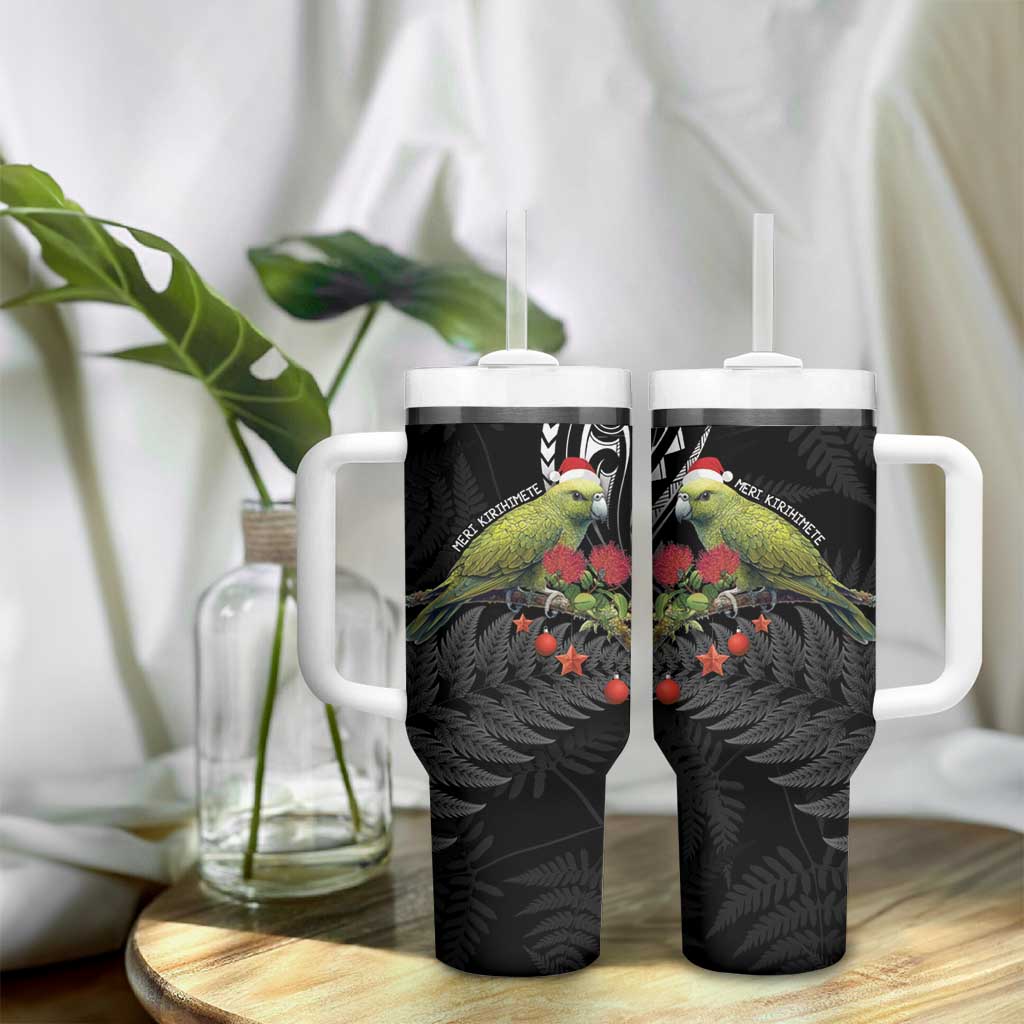 Meri Kirihimete Kakapo Tumbler With Handle Black Silver Fern Christmas Vibe LT9 - Polynesian Pride