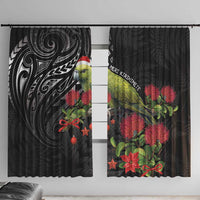 Meri Kirihimete Kakapo Window Curtain Black Silver Fern Christmas Vibe LT9 With Hooks Black - Polynesian Pride