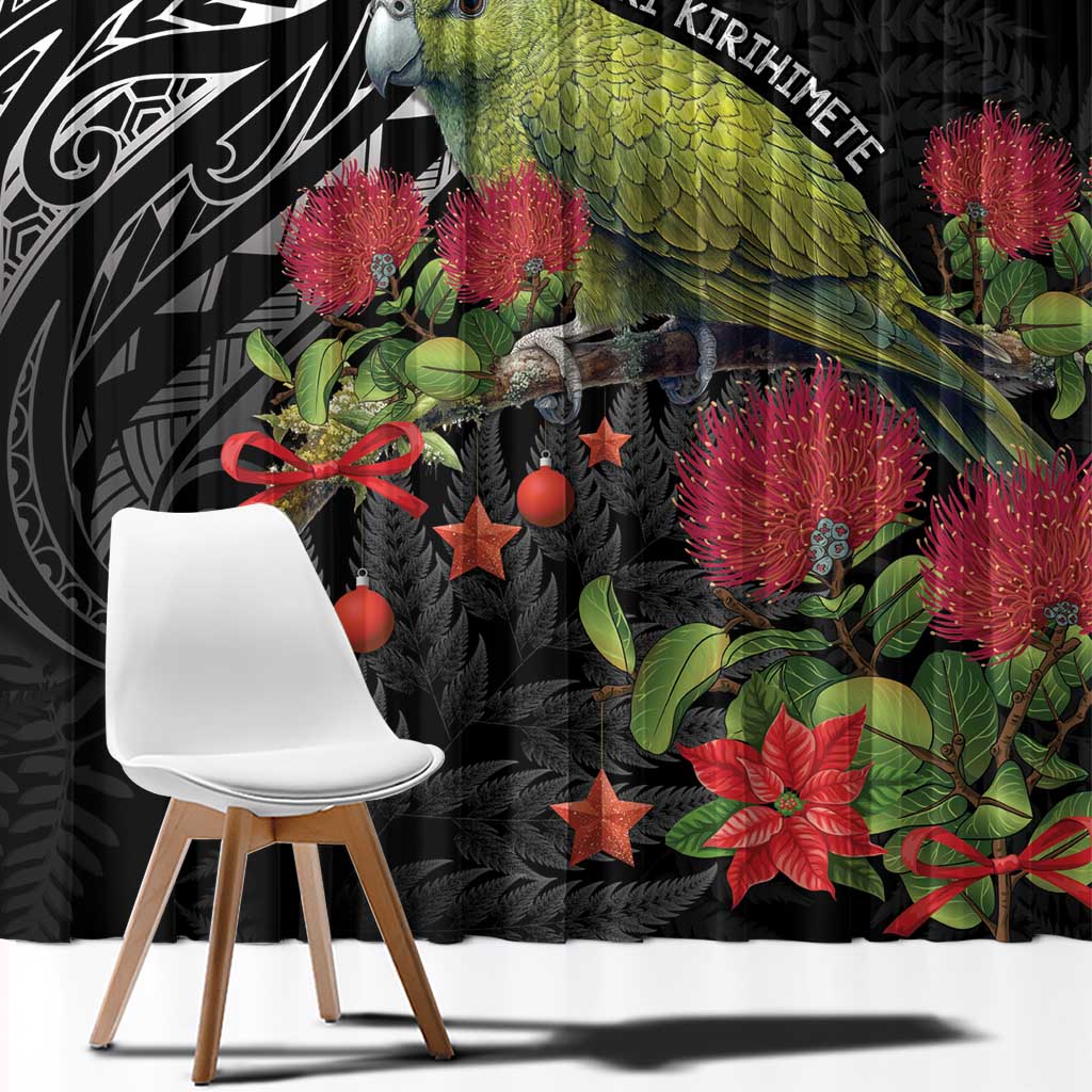 Meri Kirihimete Kakapo Window Curtain Black Silver Fern Christmas Vibe LT9 - Polynesian Pride