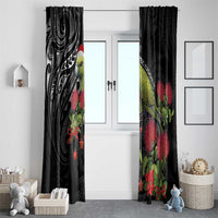 Meri Kirihimete Kakapo Window Curtain Black Silver Fern Christmas Vibe LT9 - Polynesian Pride