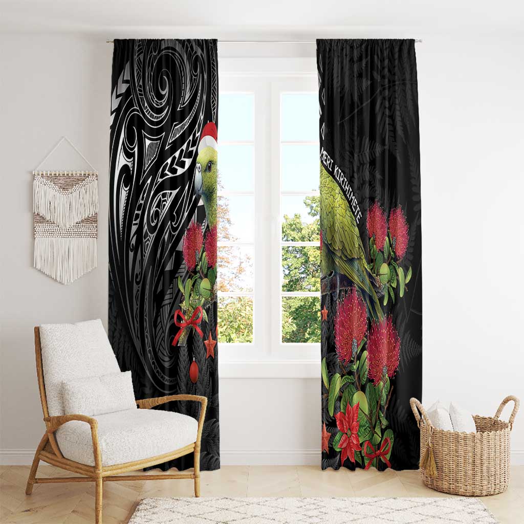Meri Kirihimete Kakapo Window Curtain Black Silver Fern Christmas Vibe LT9 - Polynesian Pride