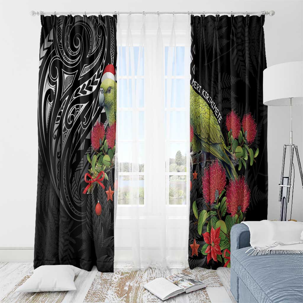Meri Kirihimete Kakapo Window Curtain Black Silver Fern Christmas Vibe LT9 - Polynesian Pride