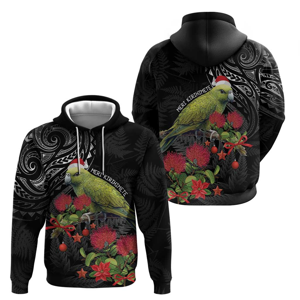 Meri Kirihimete Kakapo Zip Hoodie Black Silver Fern Christmas Vibe