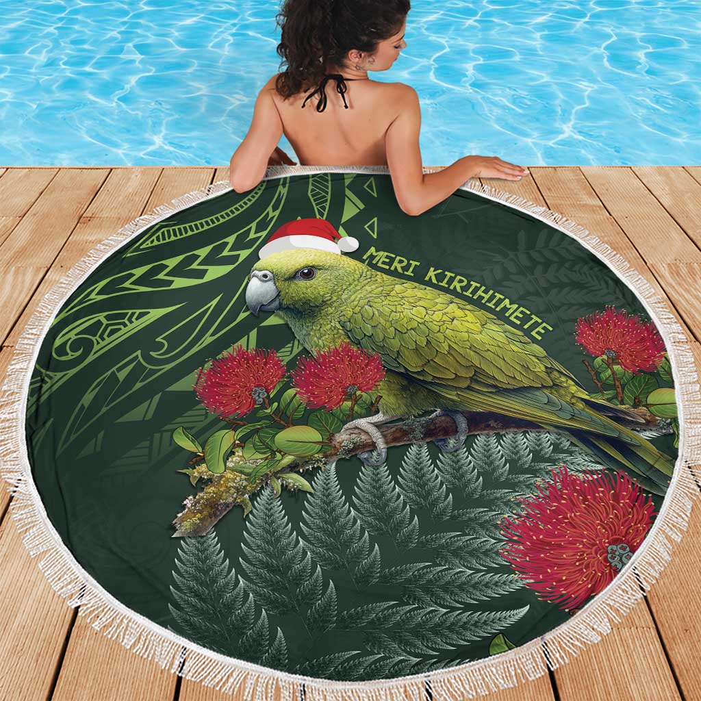 Meri Kirihimete Kakapo Beach Blanket Green Silver Fern Christmas Vibe LT9 - Polynesian Pride