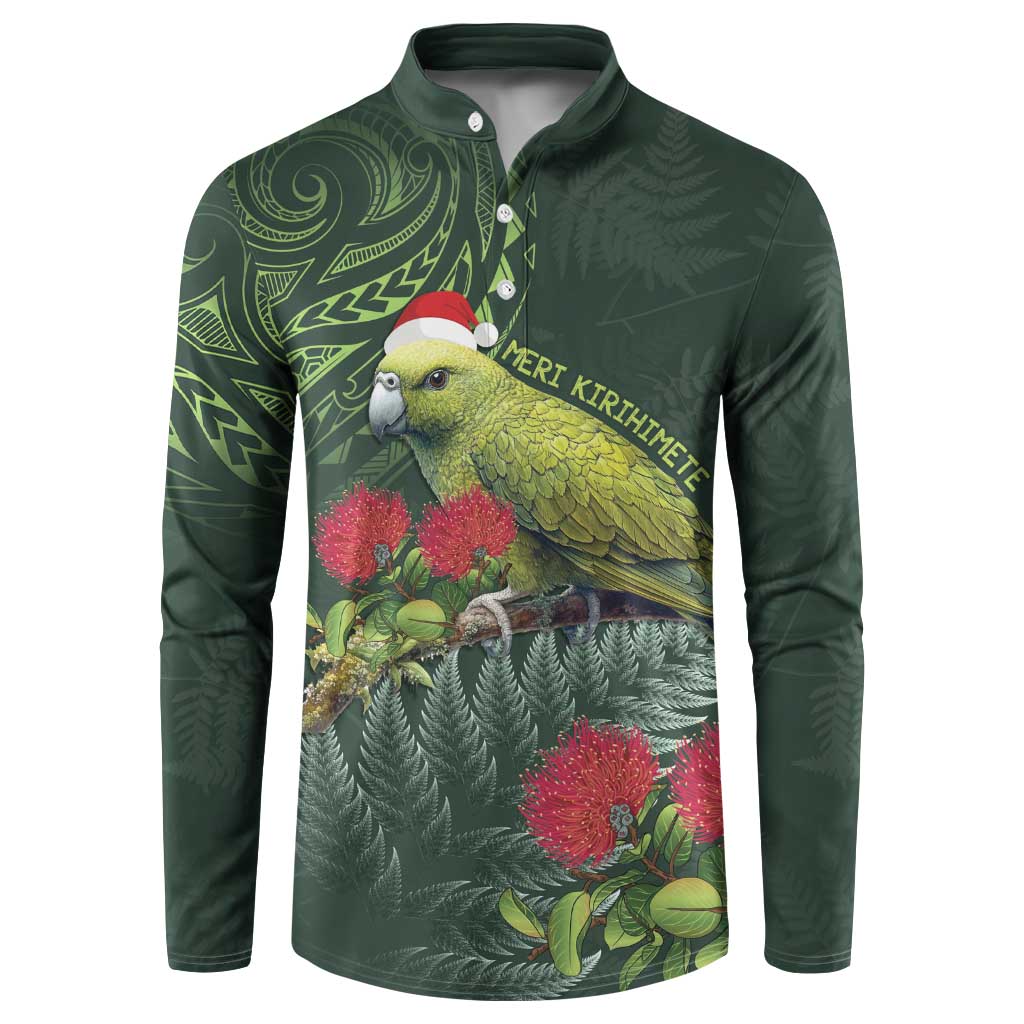 Meri Kirihimete Kakapo Button Sweatshirt Green Silver Fern Christmas Vibe