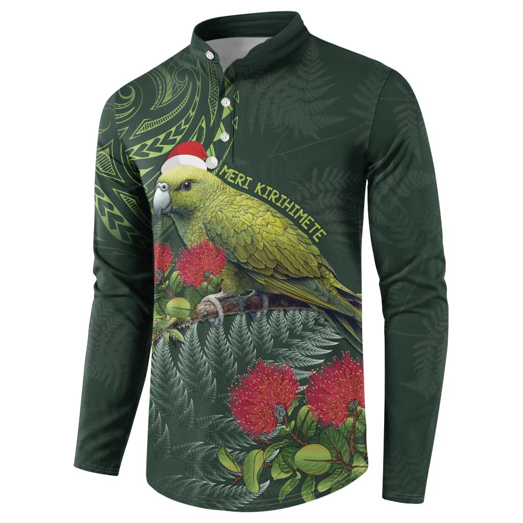 Meri Kirihimete Kakapo Button Sweatshirt Green Silver Fern Christmas Vibe LT9 - Polynesian Pride