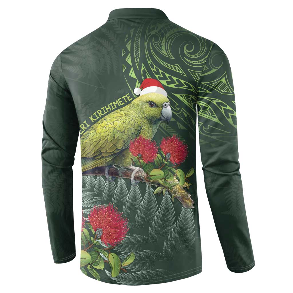 Meri Kirihimete Kakapo Button Sweatshirt Green Silver Fern Christmas Vibe LT9 - Polynesian Pride