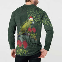 Meri Kirihimete Kakapo Button Sweatshirt Green Silver Fern Christmas Vibe LT9 - Polynesian Pride