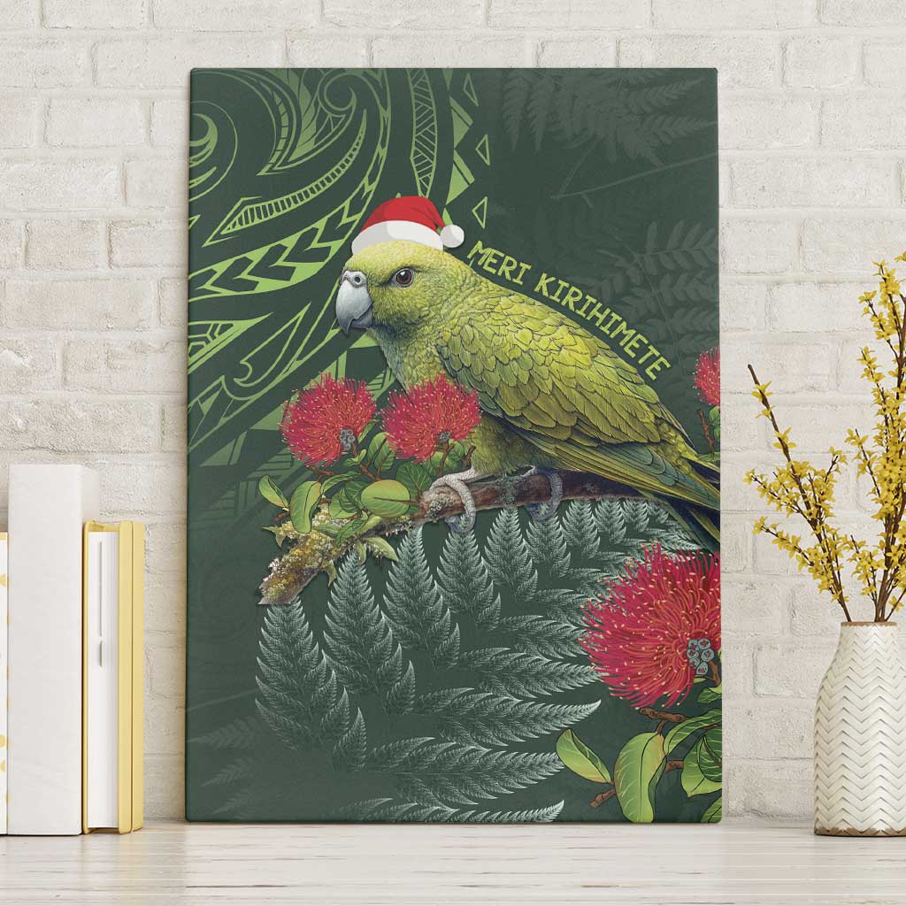 Meri Kirihimete Kakapo Canvas Wall Art Green Silver Fern Christmas Vibe