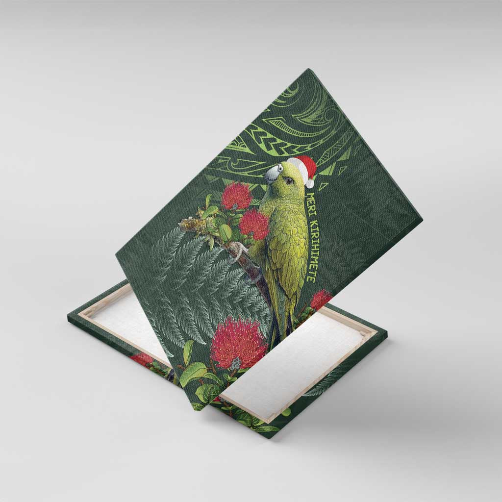 Meri Kirihimete Kakapo Canvas Wall Art Green Silver Fern Christmas Vibe LT9 With Frame Green - Polynesian Pride