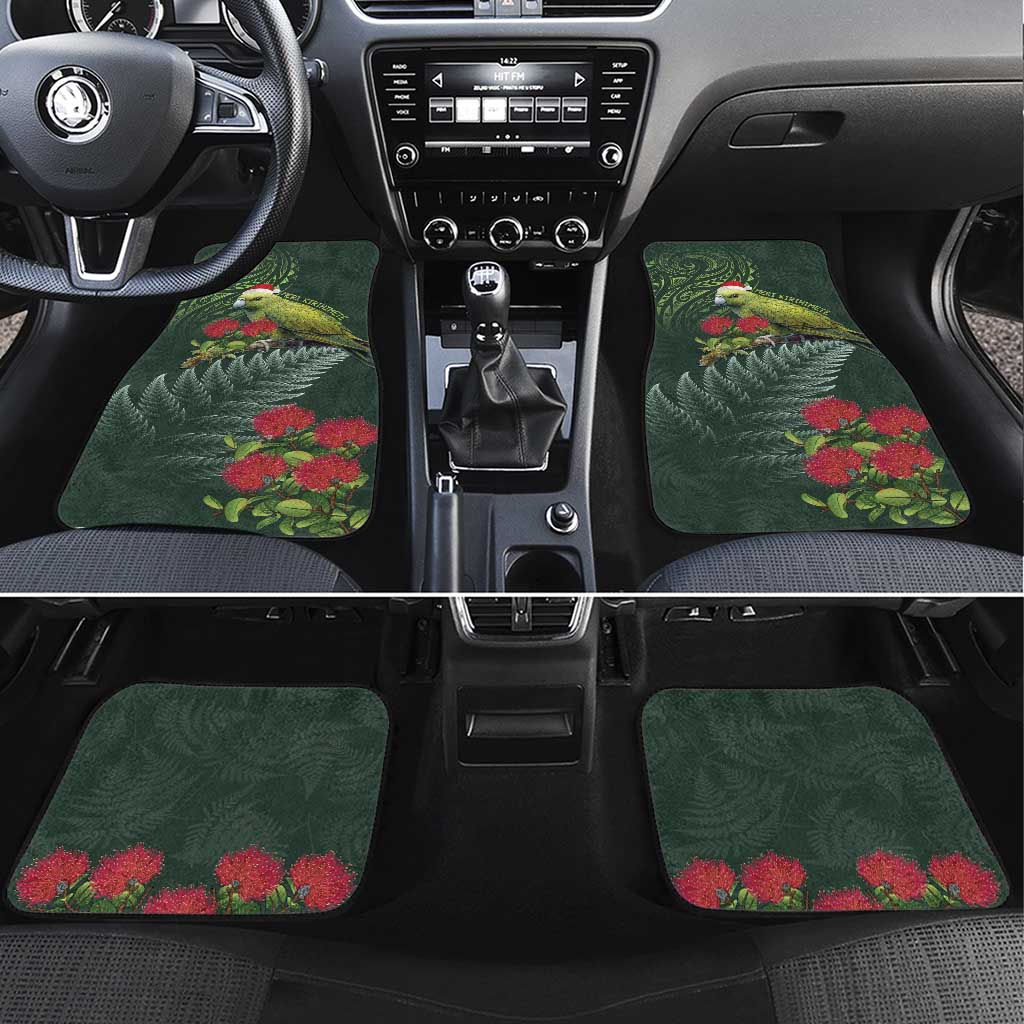 Meri Kirihimete Kakapo Car Mats Green Silver Fern Christmas Vibe LT9 Set 4pcs Green - Polynesian Pride