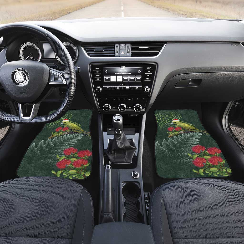 Meri Kirihimete Kakapo Car Mats Green Silver Fern Christmas Vibe LT9 Set 2pcs - Front Green - Polynesian Pride