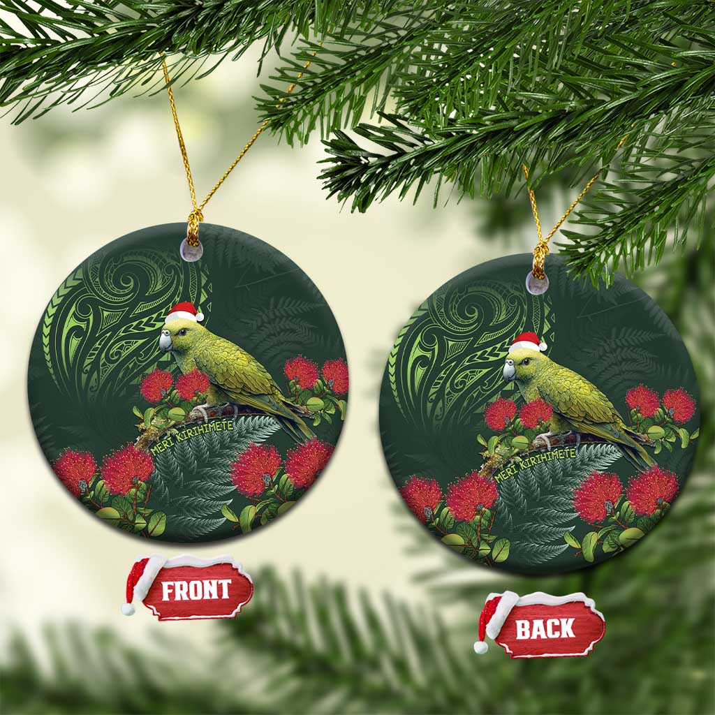 Meri Kirihimete Kakapo Ceramic Ornament Green Silver Fern Christmas Vibe