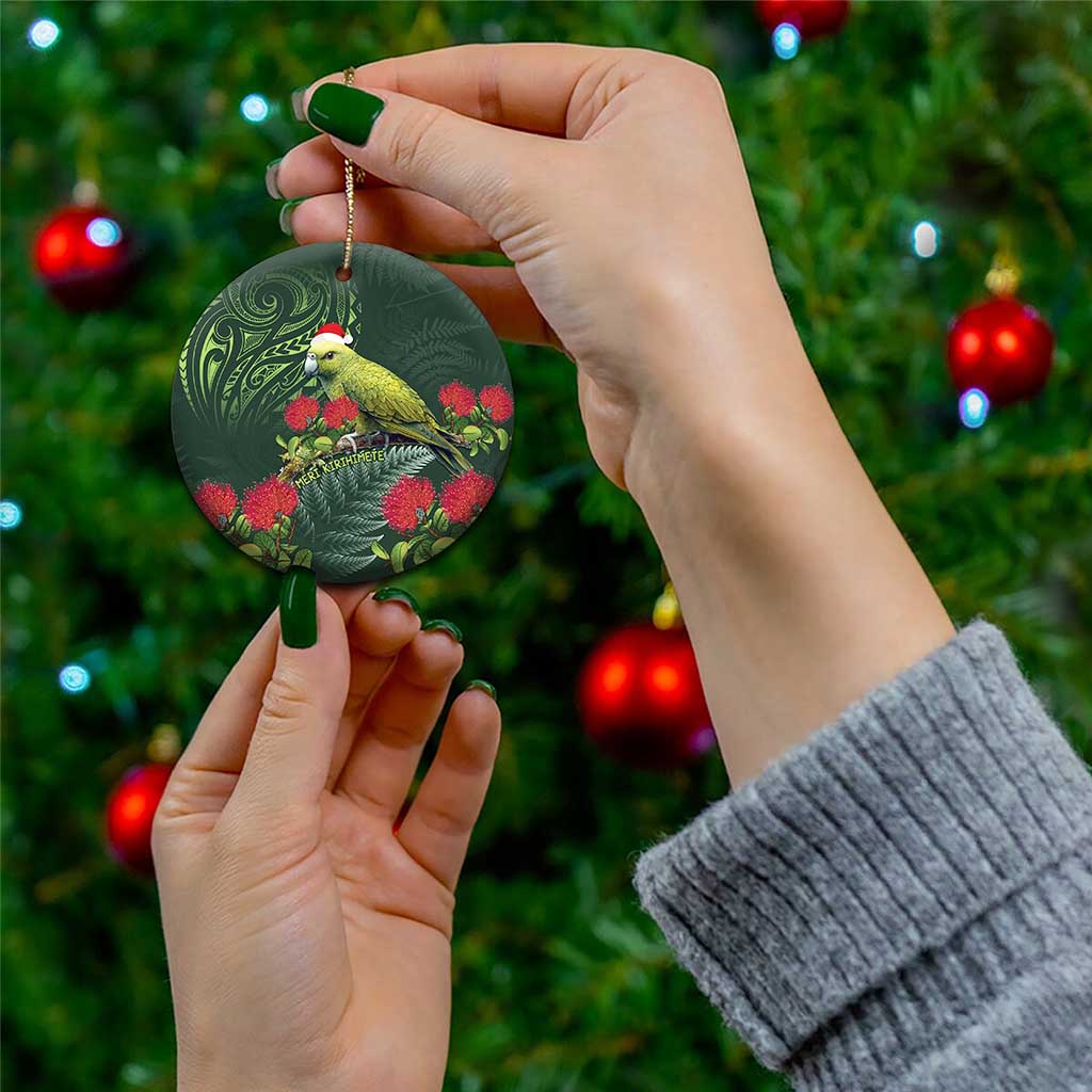 Meri Kirihimete Kakapo Ceramic Ornament Green Silver Fern Christmas Vibe LT9 - Polynesian Pride