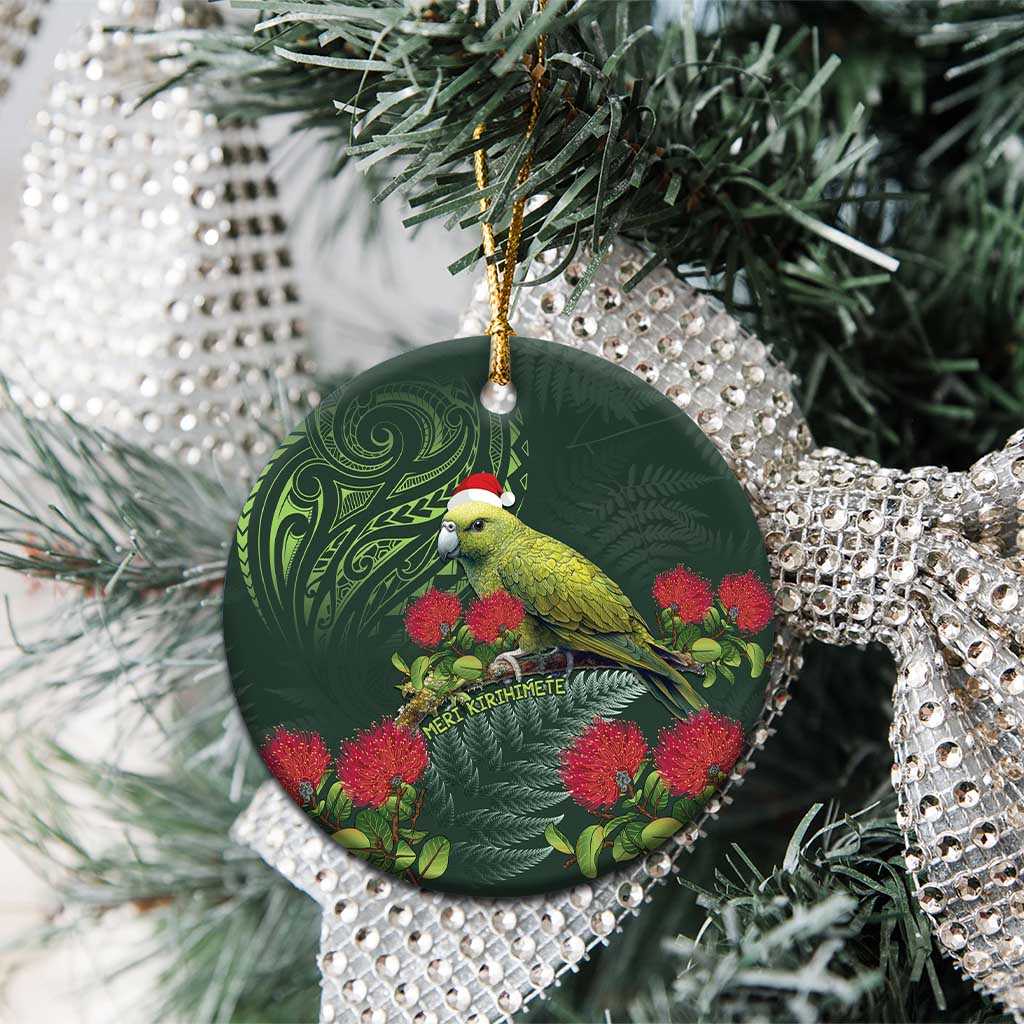 Meri Kirihimete Kakapo Ceramic Ornament Green Silver Fern Christmas Vibe LT9 - Polynesian Pride