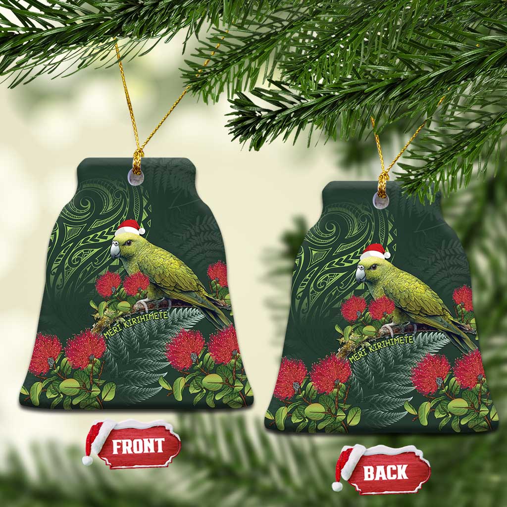 Meri Kirihimete Kakapo Ceramic Ornament Green Silver Fern Christmas Vibe LT9 Bell Flake Green - Polynesian Pride