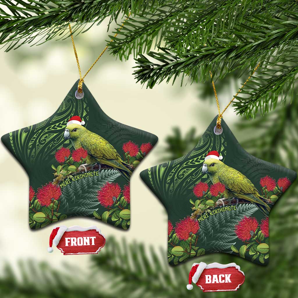 Meri Kirihimete Kakapo Ceramic Ornament Green Silver Fern Christmas Vibe LT9 Star Green - Polynesian Pride