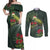 Meri Kirihimete Kakapo Couples Matching Off Shoulder Maxi Dress and Long Sleeve Button Shirt Green Silver Fern Christmas Vibe