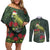 Meri Kirihimete Kakapo Couples Matching Off Shoulder Short Dress and Long Sleeve Button Shirt Green Silver Fern Christmas Vibe