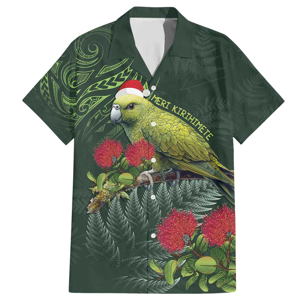 Meri Kirihimete Kakapo Family Matching Short Sleeve Bodycon Dress and Hawaiian Shirt Green Silver Fern Christmas Vibe