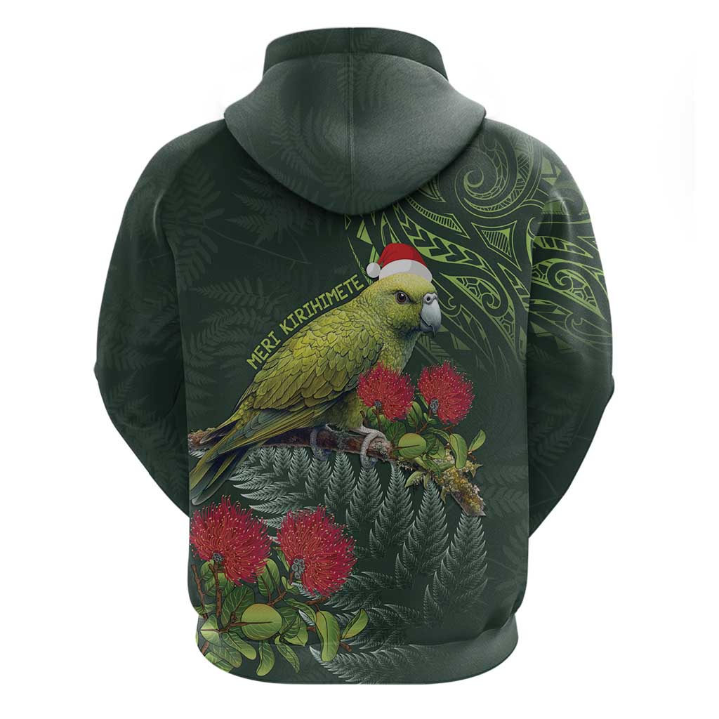 Meri Kirihimete Kakapo Hoodie Green Silver Fern Christmas Vibe