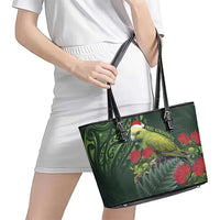 Meri Kirihimete Kakapo Leather Tote Bag Green Silver Fern Christmas Vibe LT9 - Polynesian Pride