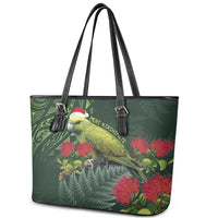 Meri Kirihimete Kakapo Leather Tote Bag Green Silver Fern Christmas Vibe LT9 - Polynesian Pride
